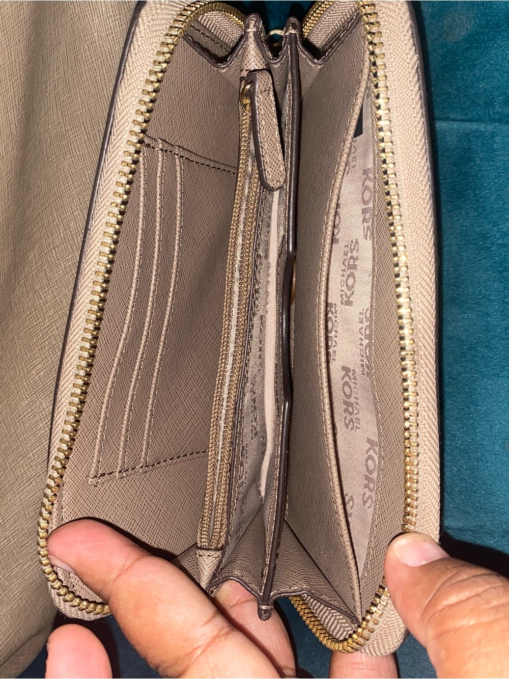 Michael Kors Pebbled Leather Tote And Wallet in Taupe - Picture 4 of 7